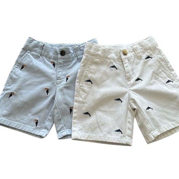 Janie and Jack Boys Toucan Twill Short Set of 2 Blue/White Nautical Size 2 T - Picture 1 of 14